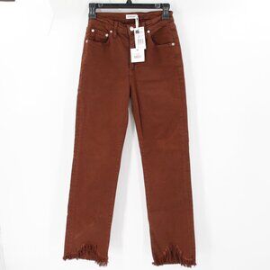 NEW Jonathan Simkhai Jean Women 27 Straight Leg High Rise Denim Fringe Hem Anise